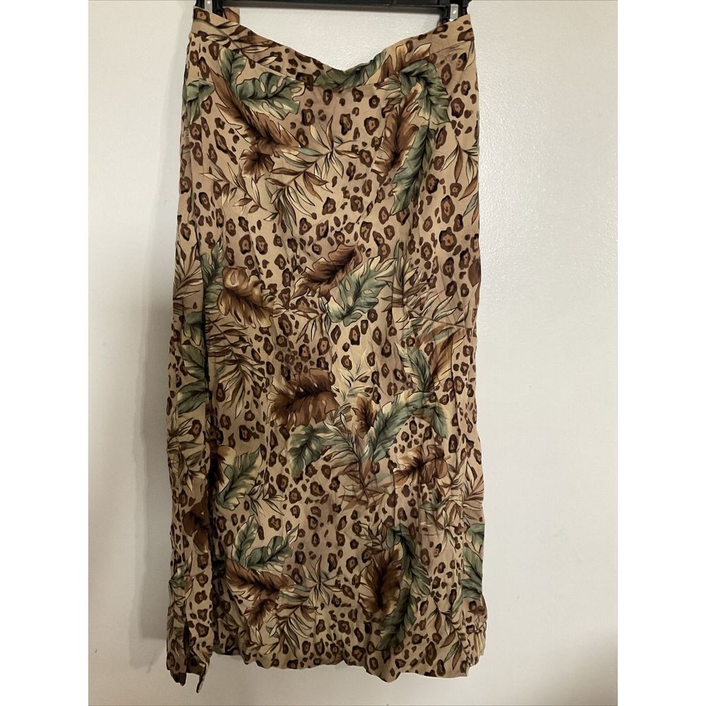 Vintage Requirements Women's Cheetah palms brown green Midi Skirt Size‎ XL